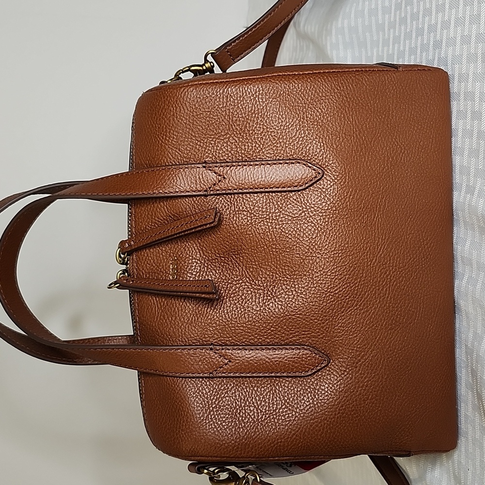 NWT Fossil Brown Leather Satchel NEW - Picture 5 of 16